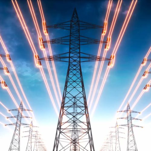 Energieversorgung hochspannungsmasten stromleitungen energiefluss